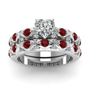 Anillo de Compromiso y Anillo de Bodas de Circonita Cúbica Prismática Rubí para Parejas - Product Image 3