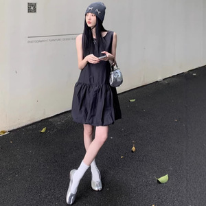 White Sleeveless Ballet Dress O Neck <b>Elastic</b> Waist Tulip <b>Skirt</b> Loose Fit Casual Daily Wear For Women - Product Image 4