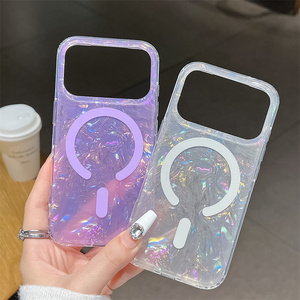 Coque de téléphone magnétique IMD effet laser arc-en-ciel pour iPhone 17 16 15 Pro Max, motif brillant et coloré, coque arrière robuste - Product Image 2
