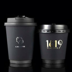 Custom Printed Logo Disposable Kraft Paper <b>Cups</b> 16oz Hot Drink <b>Double</b> <b>Wall</b> Black <b>Coffee</b> Paper <b>Coffee</b> <b>Cups</b> With Lid - Product Image 3