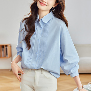 Cotton Organ Pleated White Shirt Women's Long Sleeve 2026 Spring Design Blouse Artistic Temperament Pure Cotton Shirt - Product Image 3