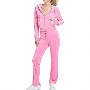 Conjunto Deportivo Rosa con Capucha, Manga Larga, Cierre Frontal, Color Sólido, Pantalones Casuales, Transpirable, Poliéster y Spandex, Ropa de Otoño - Product Image 1