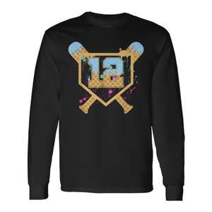 T-shirt à manches longues pour enfants, avec motif de gouttelettes de crème glacée, pour le 12e anniversaire, baseball, numéro 12 - Product Image 1