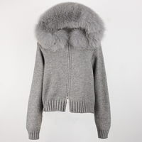 OFTBUY 2025 hiver automne manteau décontracté à capuche véritable col de fourrure de renard solide court tricoté veste vêtements d'extérieur pull femmes fermeture éclair chaud