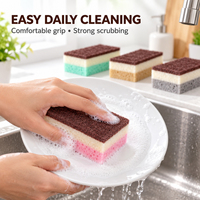 Éponge à récurer haute performance avec couche abrasive marron et base en éponge d'algues marines, outil de nettoyage ménager pour évier de cuisine et vaisselle