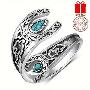 Anello <span class=keywords><strong>KAYI</strong></span> in Stile Retrò Europeo-Americano con Incastonatura a Mezzaluna e Pietra Turchese a Goccia, in Tungsteno, Unisex - Product Image 2