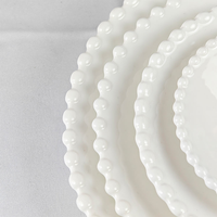 Ensemble d'assiettes à dîner en céramique blanche à bords perlés, écologiques et modernes, vaisselle en porcelaine de qualité supérieure pour cadeau de mariage
