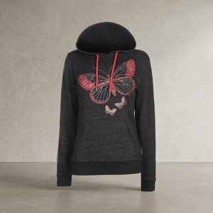 Tombola Sports Plus Size Women's Hooded Sweatshirt Black <b>Red</b> Butterfly Embroidery Casual Autumn Wear Full Sleeve Knitted Cotton - Product Image 4