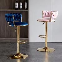 Tabouret de bar pivotant en cuir et velours de style nordique moderne et luxueux avec finition dorée pour bar à domicile et salon