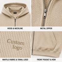 Fabrication de sweats à capuche personnalisés en tissu gaufré, style zippé, coupe oversize et carrée, sweats vintage, fabricant de vêtements pour hommes sur mesure
