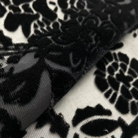 Classic Burnout 80% Rayon 20% Nilon Rajutan Bunga Hitam Beludru Membakar Kain Jala untuk Gaun Wanita