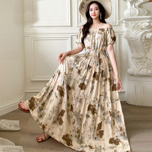 Abito da donna floreale monospalla antistatico con vita elasticizzata, stile bohémien lungo estivo, etnico, ampio, da spiaggia - Product Image 3