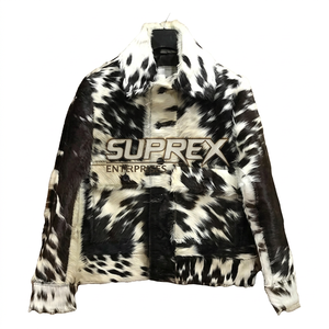 <b>Men</b> Cowhide Leather Jacket Fur Print Windproof Waterproof Breathable Casual Outerwear OEM Custom - Product Image 1