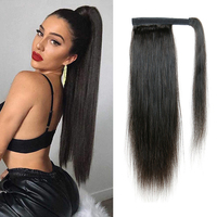 FYD gros cheveux vierges 28 pouces de long Afro droite moelleux enroulé autour de Clip queue de cheval Extension sans colle