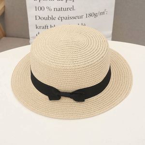 Wholesale Summer Children Beach <b>Hats</b> Sunshade Sun protection <b>Flat</b> Top Kids Straw <b>Hat</b> With Ribbon - Product Image 4