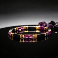 Bracelet personnalisé en perles de jaspe impérial violet, tendance, avec pierres d'obsidienne naturelles pour la guérison, Gelang Pria