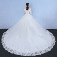 Robe de mariée épaules dénudées, nouvelle robe de mariée à longue traîne, style princesse coréen, manches amincissantes, longueur au sol