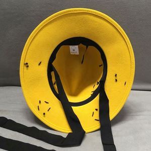 High Quality <b>Yellow</b> Chin Strap Felt 100% <b>Wool</b> Vintage Fedora Hats Women - Product Image 5