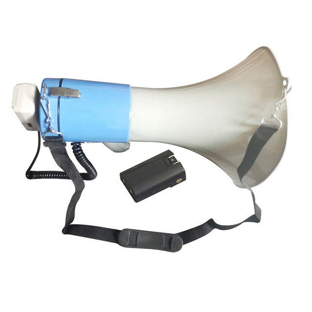 Professional Standard 80W Blue Plastic Portable Bullhorn Recording Handheld Alarm Megaphone AUX Communication for Outdoor Use