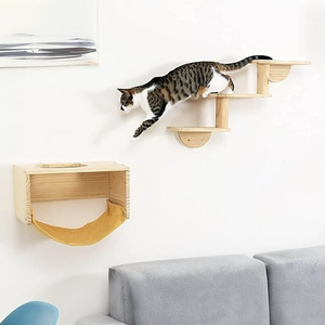 YOUME - Salon mural modulaire pour chat en bois de pin naturel avec échelle d'escalade, capacité robuste de 20 kg, certifié ISO et BSCI - Product Image 3