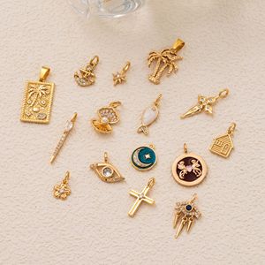 도매 구리 금 도금 <span class=keywords><strong>DIY</strong></span> 불규칙한 모양 보석 액세서리 십자가 쉘 꽃 모양 목걸이 펜던트 - Product Image 3