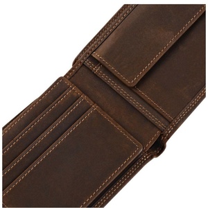 New Arrival Genuine Crazy Horse Leather RFID Blocking Vintage Short Open Closure Polyester Lining Wallets for Men - Product Image 5