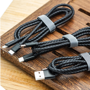 Colorido tejido trenzado de cuero de la PU de USB2.0 toType-C 8pin de velocidad de carga del teléfono Cable de Micro Usb - Product Image 1