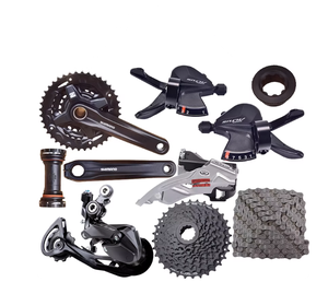 Groupe de transmission <span class=keywords><strong>Shimano</strong></span> <span class=keywords><strong>M2000</strong></span> composé de 3*9 vitesses, levier de changement de vitesse HG200, roue libre MT500, boîtier de pédalier HG53, chaîne, dérailleur arrière - Product Image 1