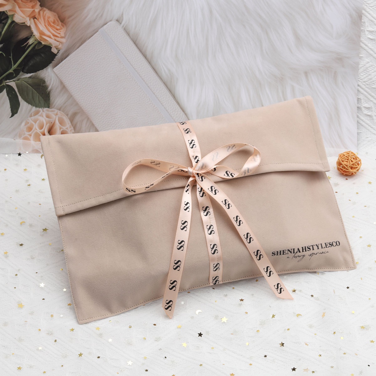 High End Custom Logo Printed Suede Hair Gift Packaging Envelope Pouch With Ribbon Luxury Velvet Shoe Clothes Wallet Dust Bag detail