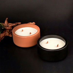CWM Luxury Round Double <b>Wick</b> Ceramic Scented <b>Candle</b> with Wood <b>Wick</b> Matte Finish <b>for</b> Home Decoration <b>for</b> Christmas - Product Image 2