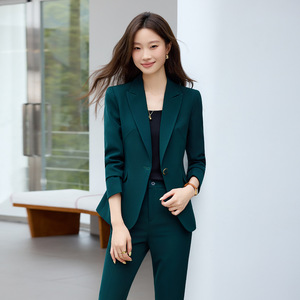 Women's Suit <b>Set</b> Black Slim Fit Flared Trousers Anti-Wrinkle <b>Office</b> Lady Autumn Polyester Worsted Full Sleeve - Product Image 4