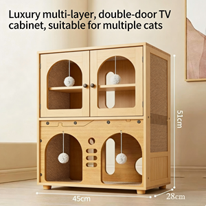 Rascador para Gatos Multicapa, Resistente a Mordeduras, Transpirable, con Diseño de Cara de Gato, 45x51x27 cm, Mueble de Madera para Gatos Medianos - Product Image 5