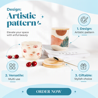 Mug en céramique avec couvercle et cuillère en bambou, imprimé feuilles abstraites, compatible micro-ondes et lave-vaisselle, pour la maison, le bureau ou comme cadeau