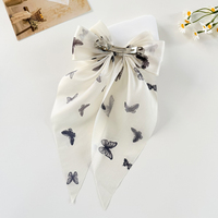 Vente en gros de pinces à cheveux élégantes en tissu fait main avec grand nœud en ruban imprimé papillon noir, accessoires capillaires mignons pour fêtes