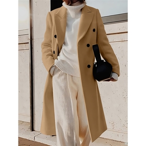 Abrigo Largo de Lana para Mujer, Color Sólido, Doble Botonadura, Manga Larga, a la Moda - Product Image 1