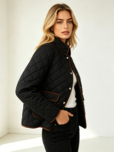 Chaqueta Acolchada para Mujer, Cuello Alto con Botones Decorativos, Manga Larga, Corte Holgado, Informal, para Uso Diario - Product Image 3