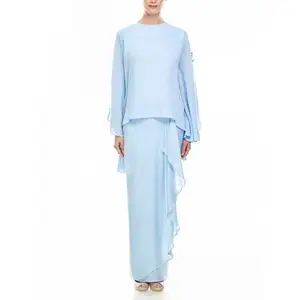 最新休闲工厂定制设计马来西亚女装条纹现代加码蕾丝批发Baju Kurung Melayu