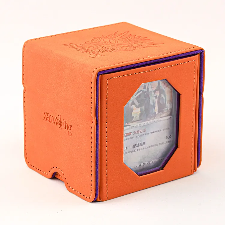 SansekingブランドPUレザーカードボックス収納デッキケースクリアウィンドウ付きゲームカードコレクター用の取り外し可能なカバー