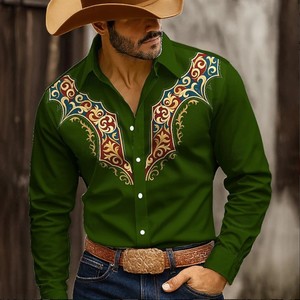 <span class=keywords><strong>Camicia</strong></span> Western da <span class=keywords><strong>Uomo</strong></span> a Maniche Lunghe <span class=keywords><strong>Slim</strong></span> <span class=keywords><strong>Fit</strong></span> Etnica Vintage con Stampa 3D e Bottoni - Product Image 5
