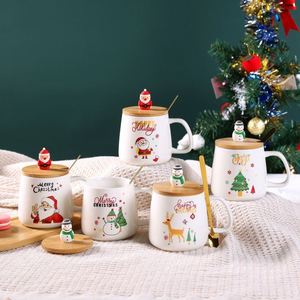 Cartoon Santa Claus Design Christmas Ceramic <b>Coffee</b> Mug Lid <b>Spoon</b> Christmas Hand Cup Mug Gift Box Factory Direct Sale Customize - Product Image 2