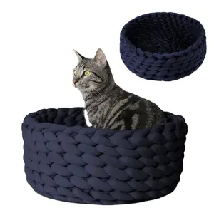 100% प्राकृतिक लक्जरी Crochet हाथ बुनना विशाल चंकी कपास ट्यूब गुफा पालतू कुत्ता बिल्ली बिस्तर