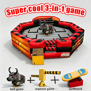 Plataforma de <span class=keywords><strong>Juego</strong></span> Inflable 3 en 1 con Brazos Intercambiables de Toro, Tabla de Surf y Barredora, de PVC Comercial para Carnaval - Product Image 1