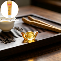 Adorno de Feng Shui de Cristal Amarillo en Forma de Lingote Dorado, Estatua de Yuan Bao de Cristal para Decoración del Hogar o Escritorio, Incluye Pasta de Pulido de 10 ml