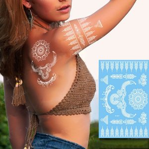 Autocollant de <span class=keywords><strong>tatouage</strong></span> au henné blanc, motif <span class=keywords><strong>dentelle</strong></span>, encre blanche pour femmes - Product Image 3