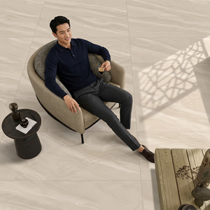 Sabia Crema Washed Stone Terrazzo Porcelain Tiles 600x1200mm <b>Matte</b> Surface for Contemporary Spaces - Product Image 6