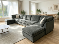 Canapé modulaire sectionnel personnalisable au design minimaliste, en tissu bouclé durable, pour salon, options gratuites