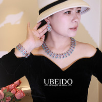 Parure de mariée élégante rose turquoise 3 pièces : collier vintage en filigrane, bracelet large et boucles d'oreilles pendantes