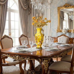 Jarrón de Cerámica con Asa de Latón Regal, Jarrón Decorativo de Porcelana con Diseño Floral Amarillo, Recipiente Floral para Penthouse de Lujo - Product Image 2