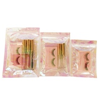 Sac en plastique holographique transparent pour emballage alimentaire, sac à fermeture éclair, sac en plastique transparent doré pour cosmétiques