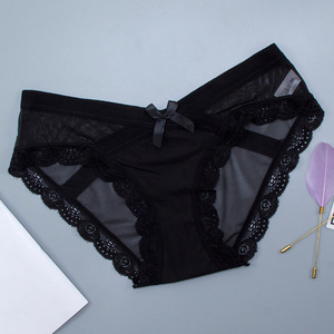 XX591 culotte en maille de coton confortable pour femmes slip en dentelle taille basse chaud Transparent Sexy mince sans marque méthode de tissage tricoté - Product Image 6